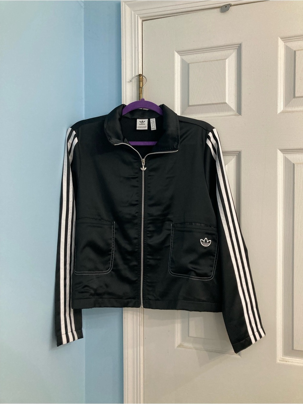 adidas Black Bomber Jacket with White Stripes